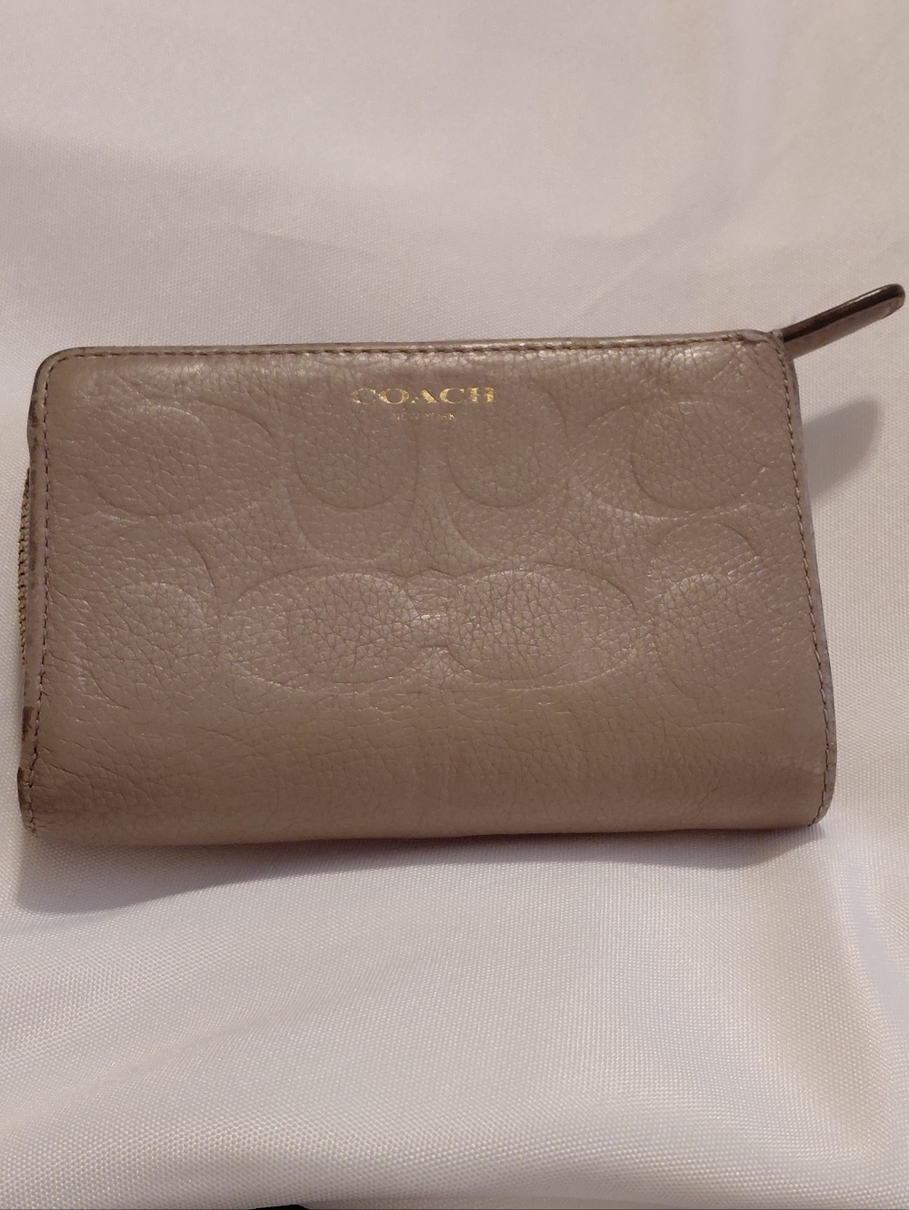 Coach Medium Corner Zip Wallet with Signature C.  Taupe Leather